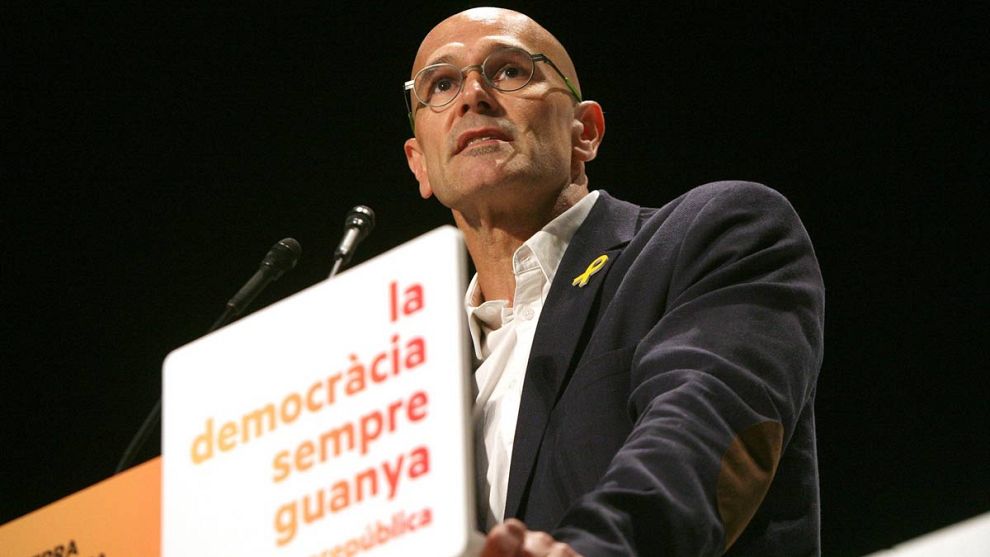 El exconseller Raül Romeva, en una acto de campaña de ERC.