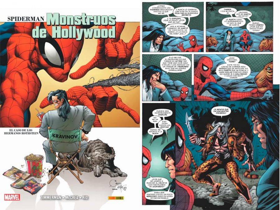 Portada y página de 'Spider-Man: Monstruos de Hollywood'