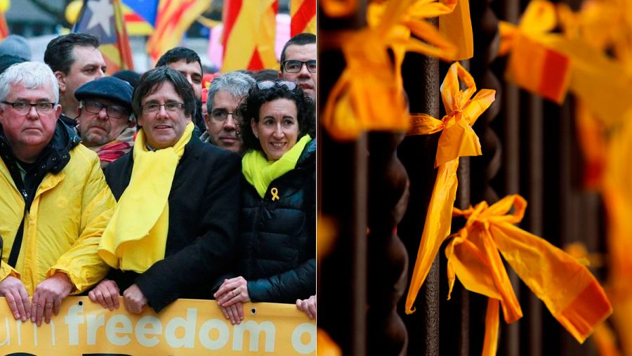 Cataluña y varias ciudades europeas se han teñido de amarillo para reivindicar la salida de la cárcel de los políticos independentistas presos.