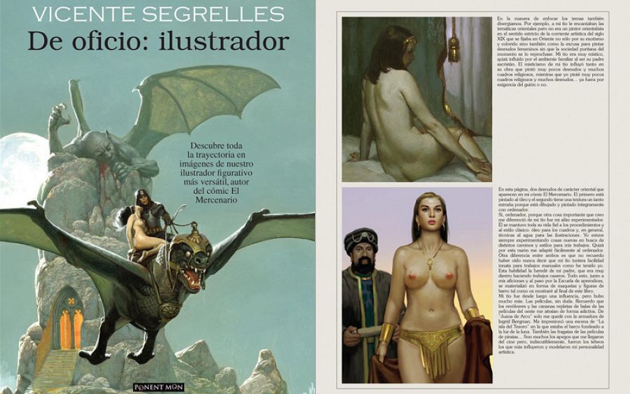Portada y página del libro 'Vicente Segrelles. De oficio ilustrador'