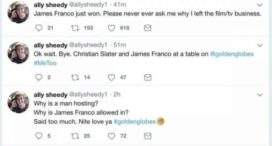 Tuits de la actriz Ally Sheedy contra James Franco