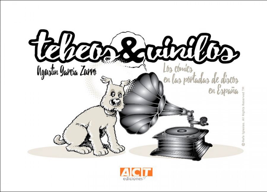 Portada del cómic 'Tebeos & vinilos' que rinde homenaje a Tintín (Milú) y al famoso logo de 'La voz de su amo', una famosa marca de la industria discográfica.