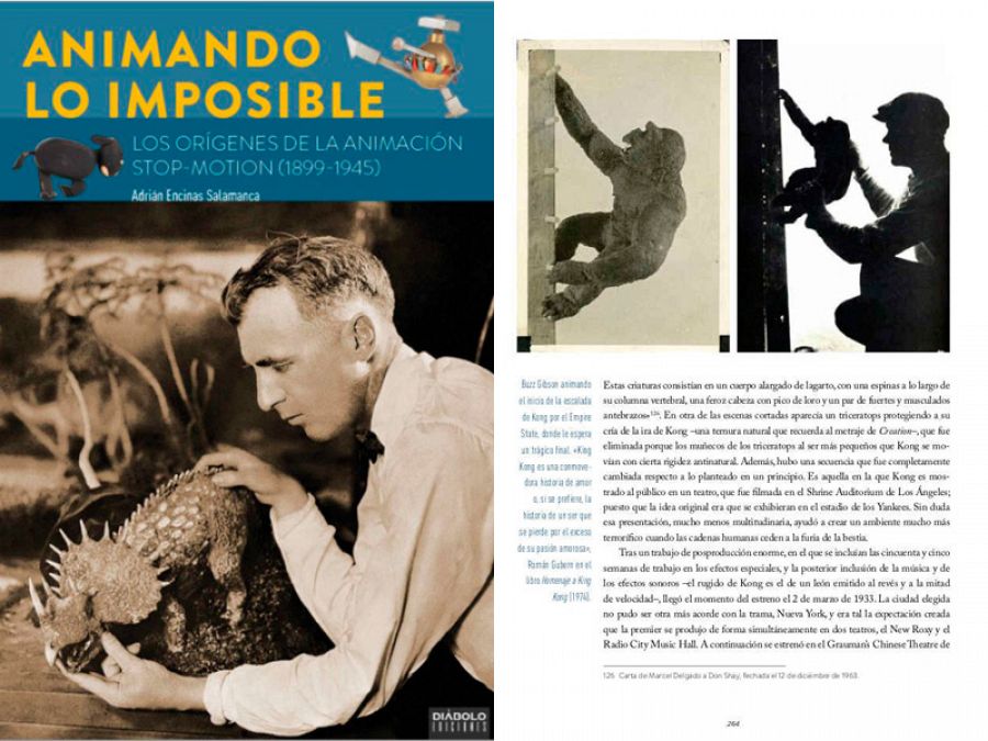 Portada y página de 'Animando lo imposible. Los orígenes de la animación Stop-Motion (1899-1945)'