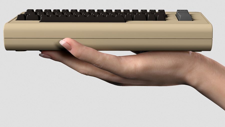 El nuevo THEC64 Mini es poco mayor que la palma de una mano.