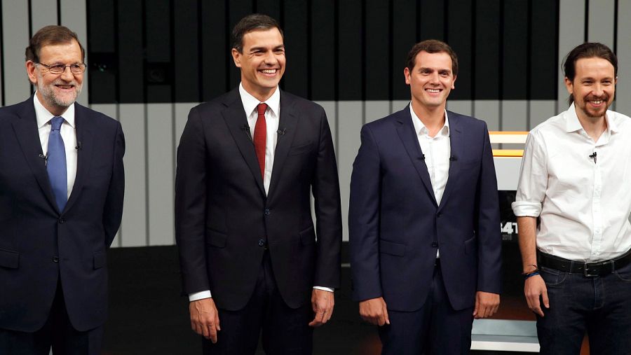 Los líderes de PP, PSOE, Cs y Podemos, en el debate a cuatro de las elecciones generales de 2016