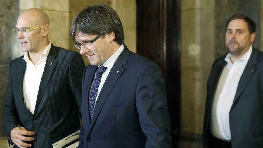 Romeva, Puigdemont y Junqueras, en la Generalitat de Cataluña.