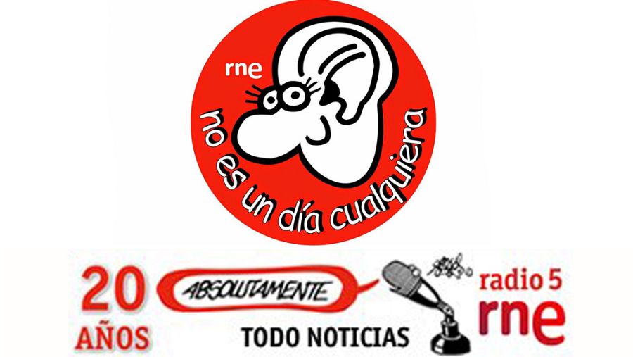 Logotipos de Forges para 'No es un día cualquiera' y el 20º aniversario de Radio 5 Todo Noticias.