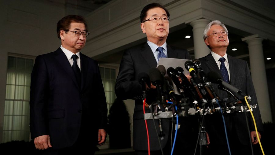 Rueda de prensa del jefe de la Oficina de Seguridad Nacional de Corea del Sur, Chung Eui-yong, en Washington