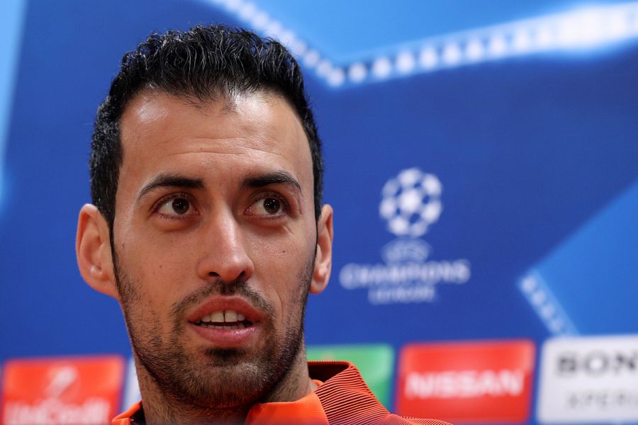 El jugador del FC Barcelona Sergio Busquets durante la rueda de prensa.
