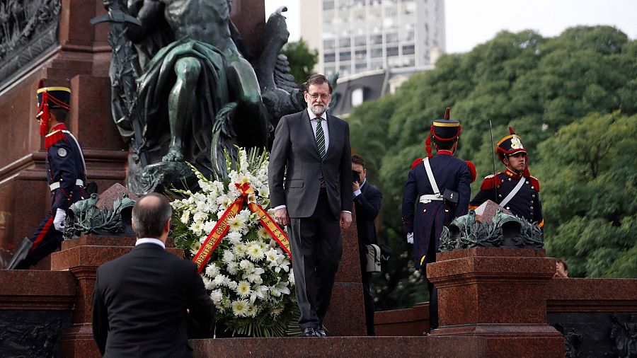 El presidente del Gobierno de España, Mariano Rajoy, en el homenaje al libertador argentino José San Martín