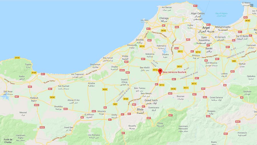 Mapa con la ubicación de la base aérea de Boufarik, en Argelia (Google Maps)