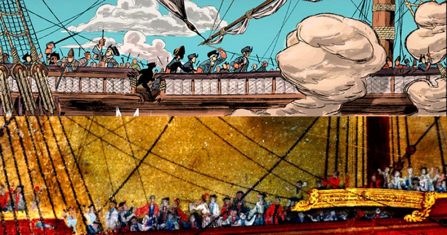 Viñeta del cómic y el cuadro en el que se inspira