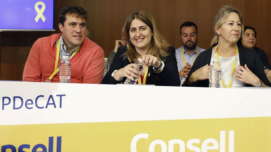 La coordinadora general del PDeCAT, Marta Pascal , el coordinador de organización, David Bonvehí y la presidenta del partido, Neus Munté