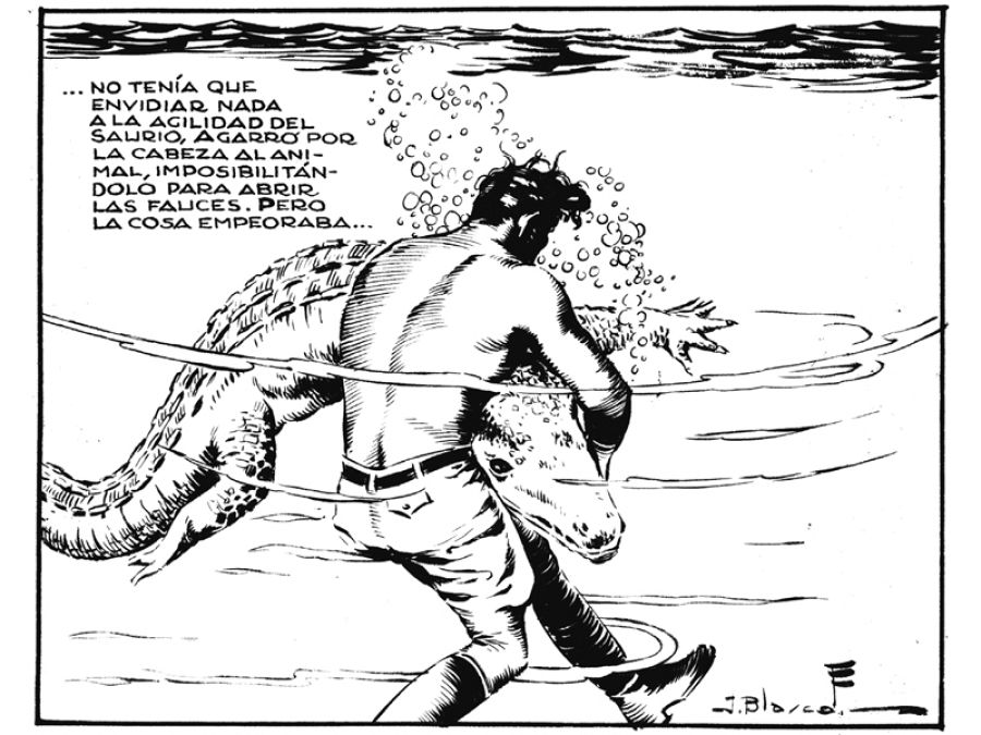 Viñeta de 'Cuto' al estilo realista de Alex Raymond (Flash Gordon)