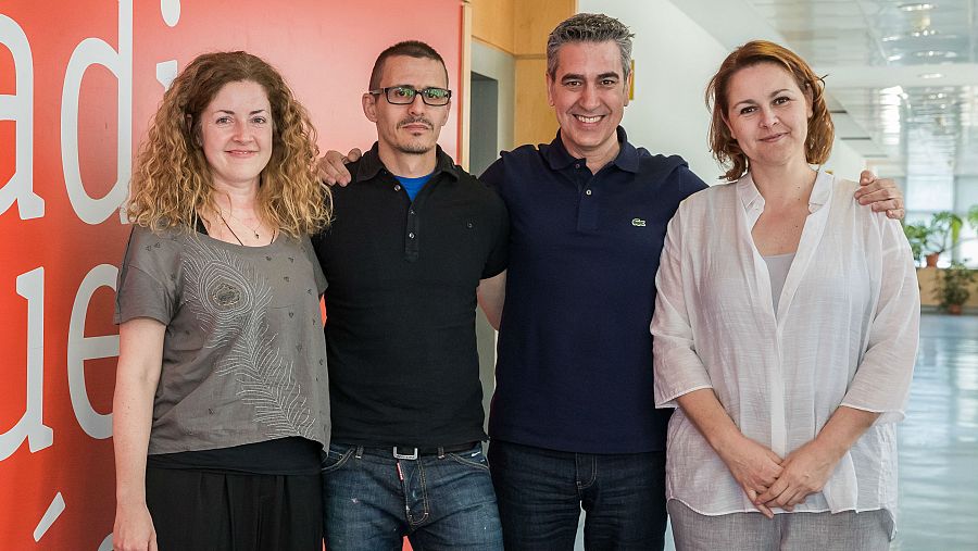 Aguado, Galán y Gallay, en otra imagen de su visita a 'Memoria de delfín'