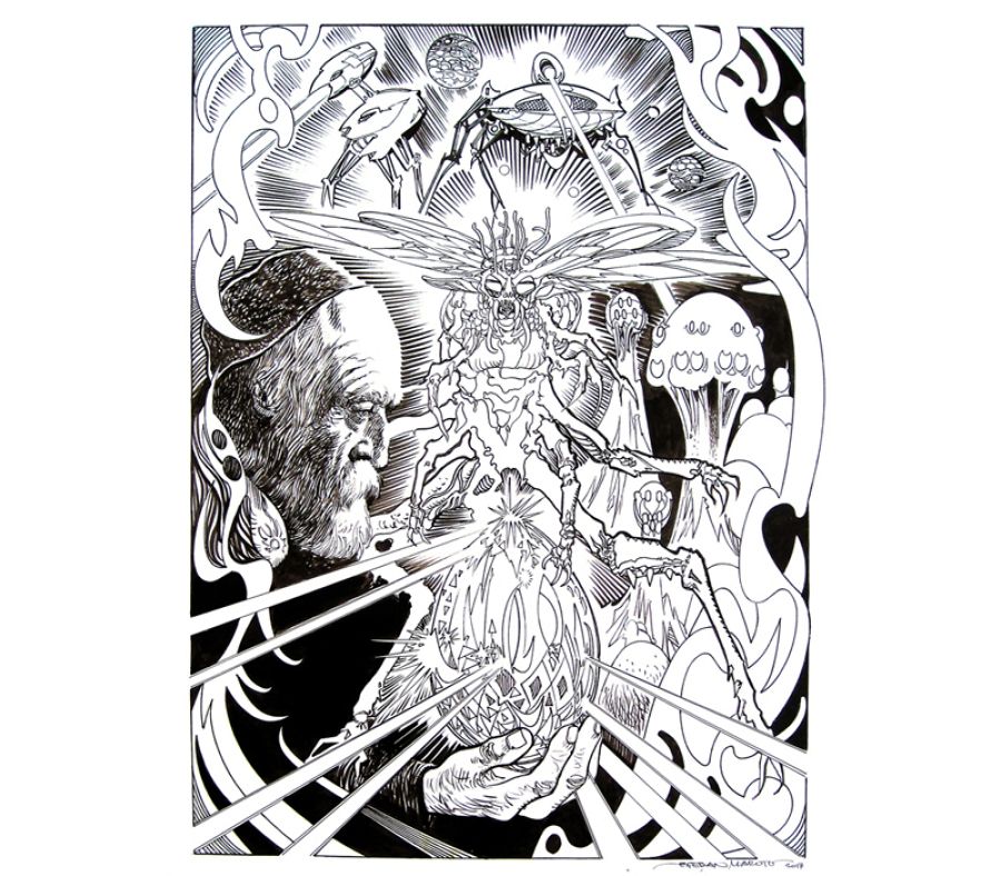 Ilustración de Esteban Maroto sobre H.G. Wells