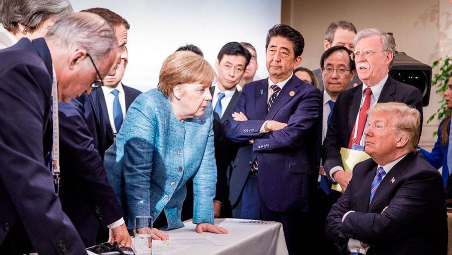 Imagen del G7 difundida por el portavoz de Merkel, Steffen Seibert