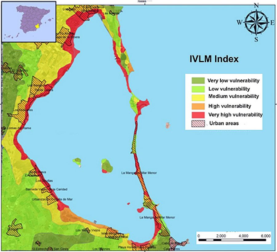 El Mar Menor es muy vulnerable a las inundaciones. / Antonio Martínez-Graña et al.