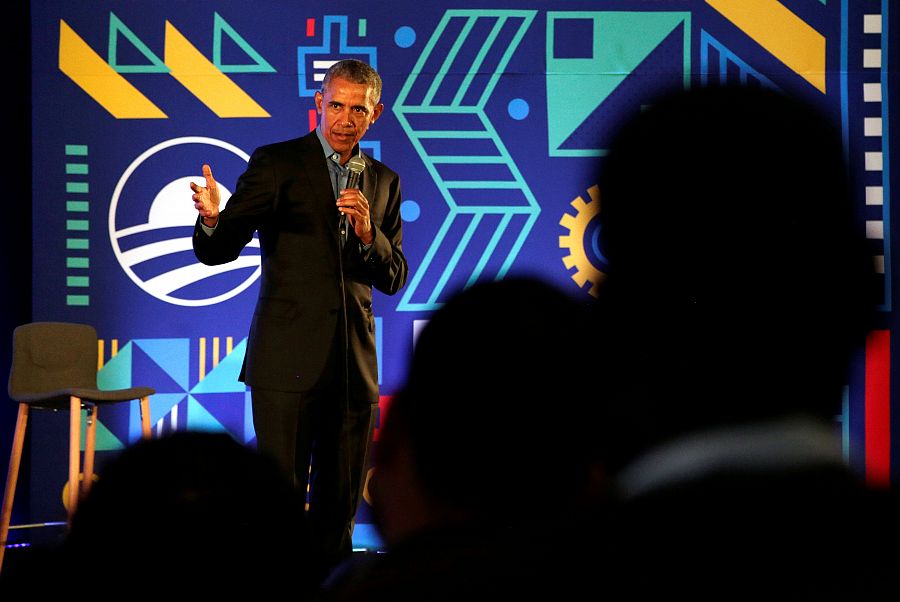 El expresidente de Estados Unidos, Barack Obama, durante su conferencia con motivo del Mandela Day