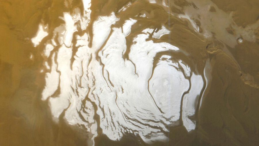 Imagen del polo sur de Marte tomada por la Mars Global Surveyor.