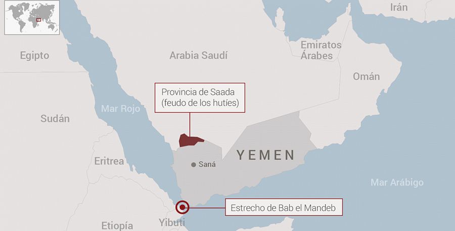 Localización de Saada, en Yemen, lugar del ataque en el que ha muerto una treintena de niños