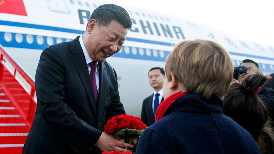 El presidente de la República Popular China, Xi Jinping, a su llegada esta tarde a Madrid, para comenzar su visita oficial de tres días