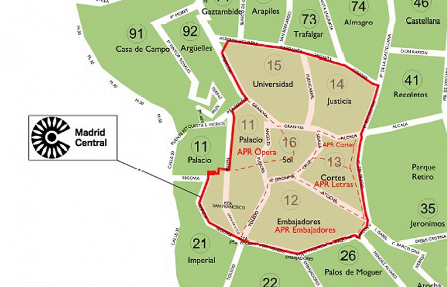 Mapa del perímetro que abarca Madrid Central