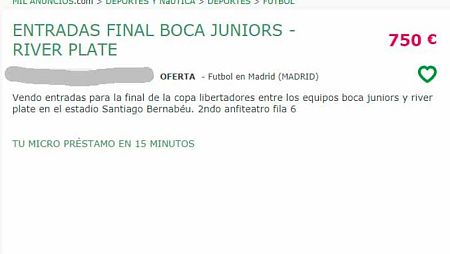 Anuncio de reventa de una entrada por 750¿