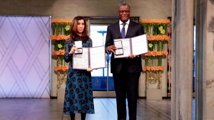 La activista yazidí Nadia Murad y el médico congoleño Denis Mukwege recogen el premio Nobel de la Paz 2018