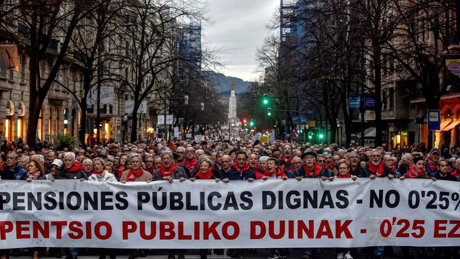 Miles de personas se han manifestado en Bilbao en demanda de unas pensiones públicas 