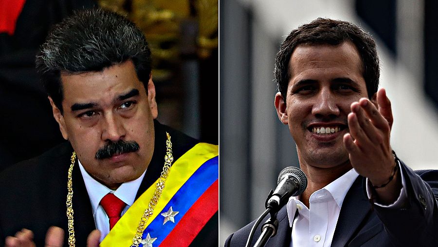 El presidente venezolano, Nicolas Maduro, y el autoproclamado presidente interino, Juan Guaidó