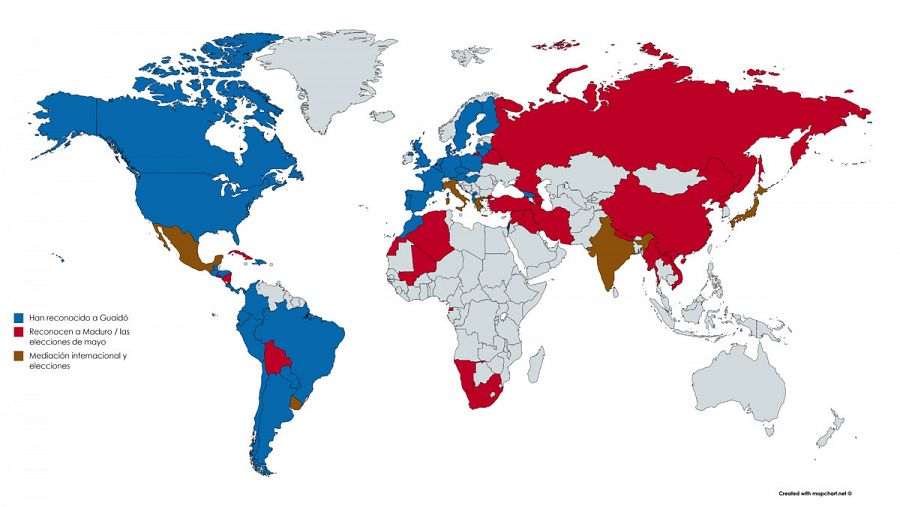 Mapa de apoyos de Guaidó y Maduro