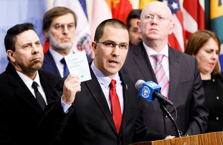 El ministro de Exteriores venezolano, Jorge Arreaza, en la sede de la ONU en Nueva York