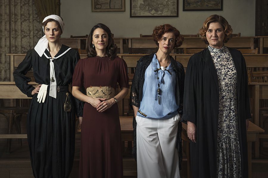 Las profesoras protagonistas, durante el rodaje