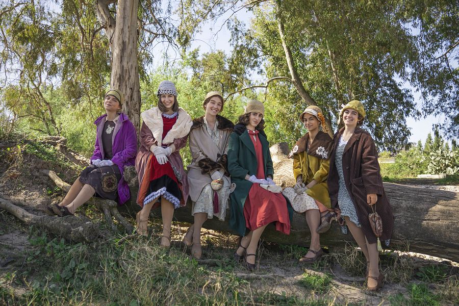 Las protagonistas, en otro momento del rodaje