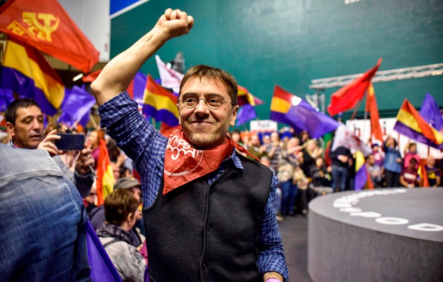 Juan Carlos Monedero (Unidas Podemos), en el acto electoral de su partido en Eibar.