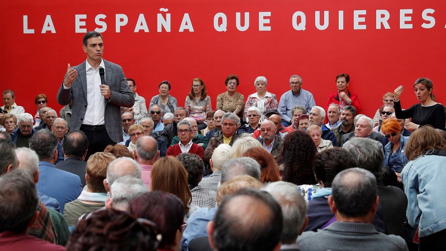 Pedro Sánchez en un mitin este lunes en Madrid