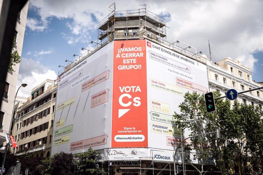 Lona de Ciudadanos en Madrid contra el PSOE, Podemos y el independentismo