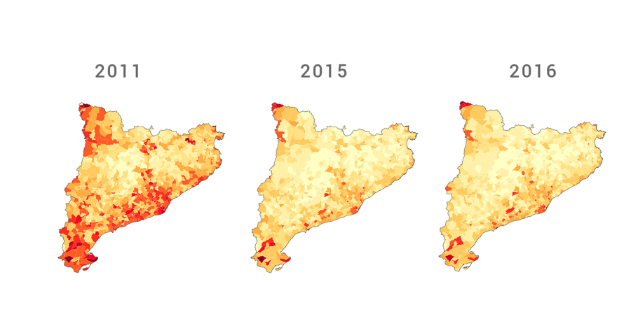 Caída en votos del PSOE en Cataluña entre 2011 y 2016