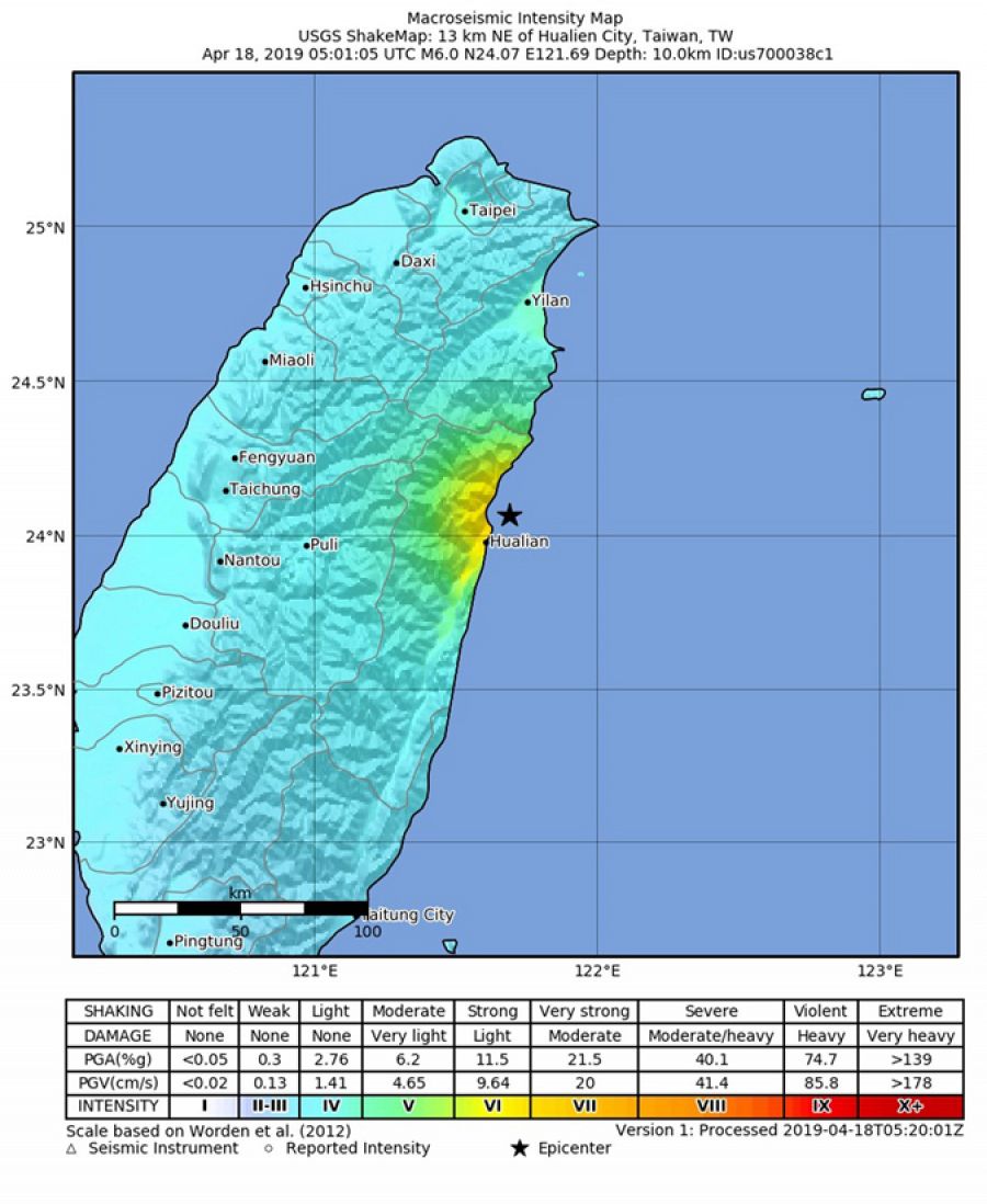 Un terremoto de magnitud 6.1 golpea la costa este de Taiwán