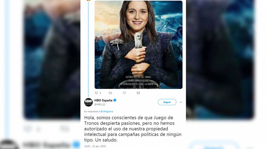 Respuesta de HBO sobre el uso de una imagen de 'Juego de tronos' por Ciudadanos.