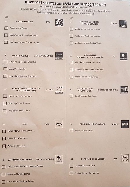 Imagen de una papeleta de votación en la que se puede observar el error ortográfico 