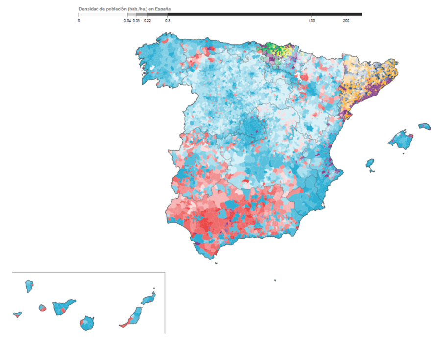 Mapa de los partidos más votados en cada municipio en 2016