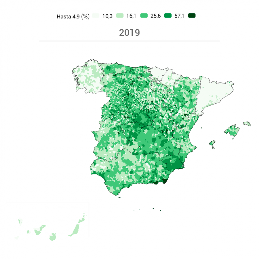Porcentaje de voto de Vox en todos los municipios españoles en las generales de 2019