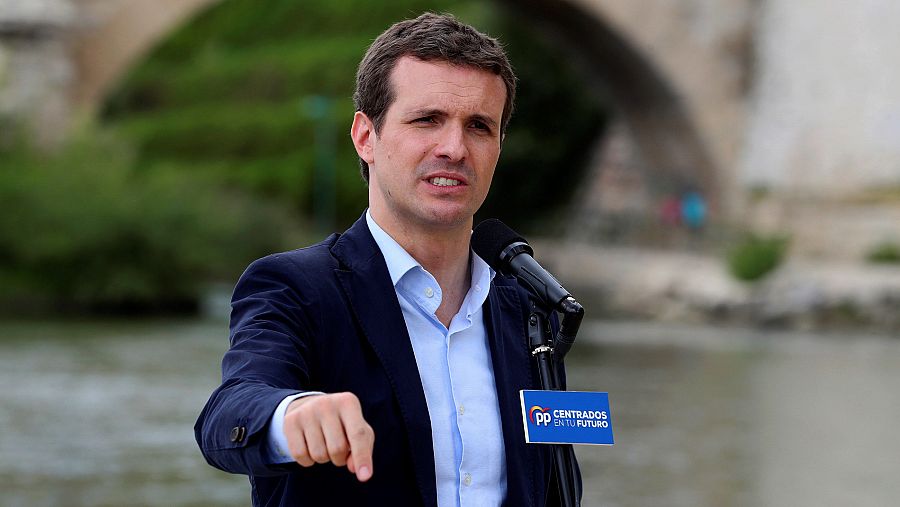 El líder del PP, Pablo Casado, en un acto de campaña