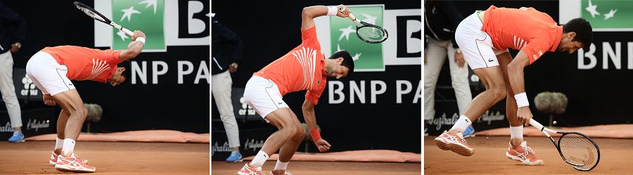Novak Djokovic rompe su raqueta.