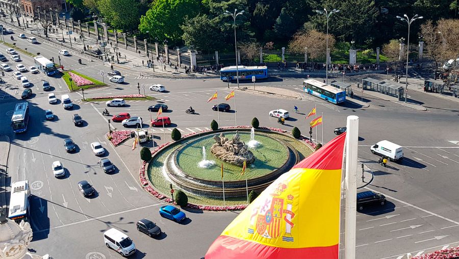 La plaza de la Cibeles vista desde la azotea del Ayuntamiento de Madrid