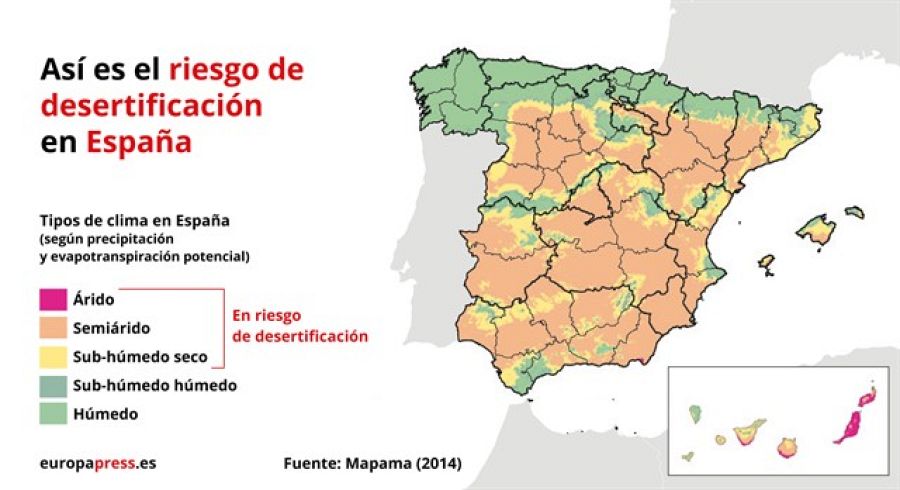 Riesgo de desertificación en España.