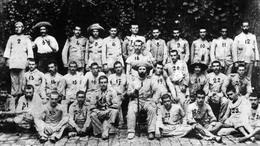 Manila, 7-7-1899.- Supervivientes del destacamento de Baler (Filipinas), a su llegada a Manila.