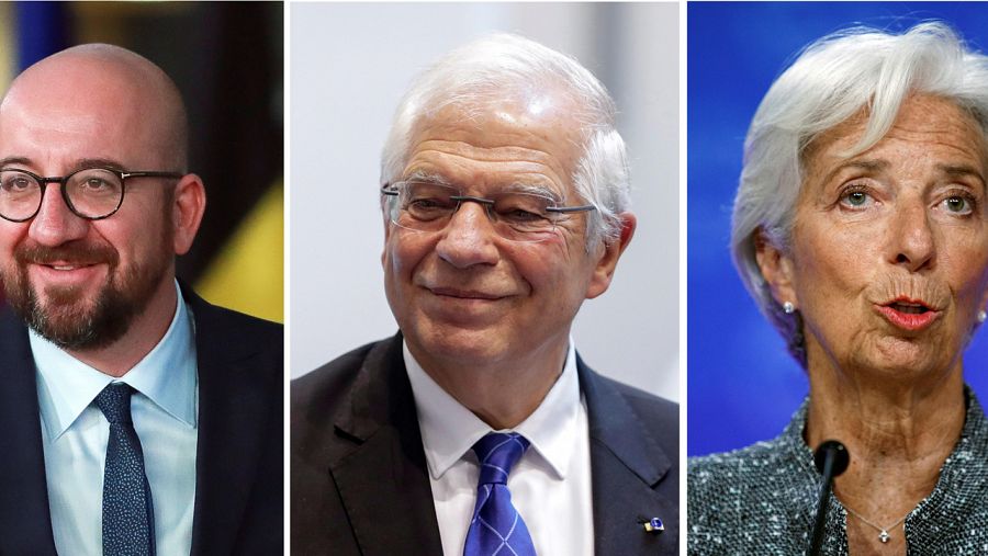 Charles Michel, Josep Borrell y Christine Lagarde 